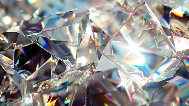 Uno straordinario primo piano di un diamante scintillante con una bellissima rifrazione e dispersione della luce