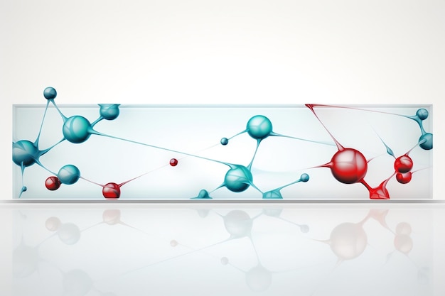 Uno striscione orizzontale raffigurante un modello in vetro di una molecola Generative Ai