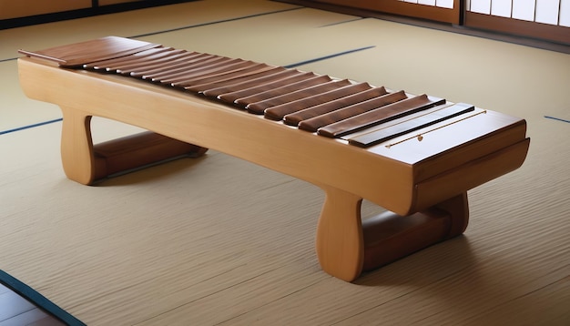 uno strumento tradizionale giapponese koto posto delicatamente su un tappetino tatami in una serena stanza tatami