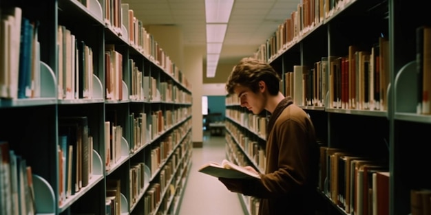 Uno studente che legge in una biblioteca