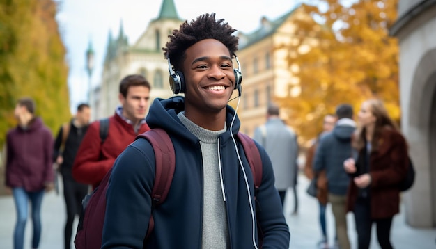 uno studente internazionale di 17 anni sorridente all'università in Germania