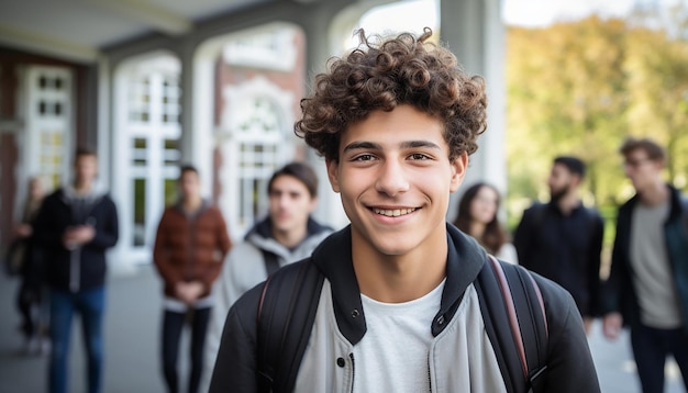 uno studente internazionale di 17 anni sorridente all'università in Germania