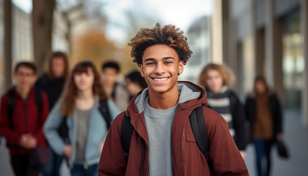 uno studente internazionale di 17 anni sorridente all'università in Germania