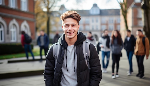 uno studente internazionale di 17 anni sorridente all'università in Germania