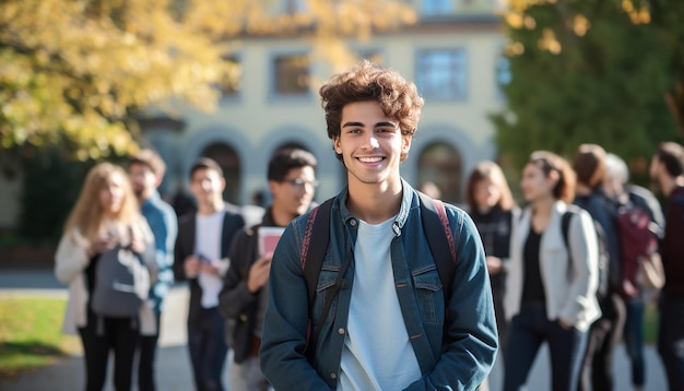 uno studente internazionale di 17 anni sorridente all'università in Germania