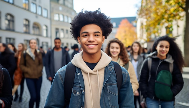 uno studente internazionale di 17 anni sorridente all'università in Germania