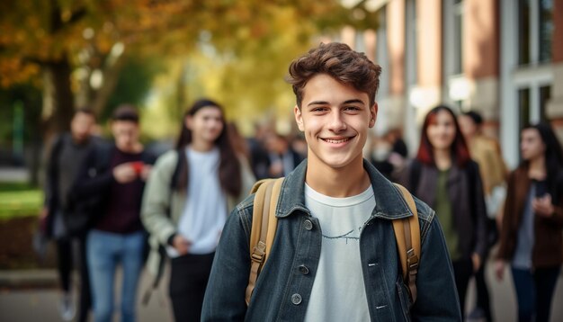 uno studente internazionale di 17 anni sorridente all'università in Germania