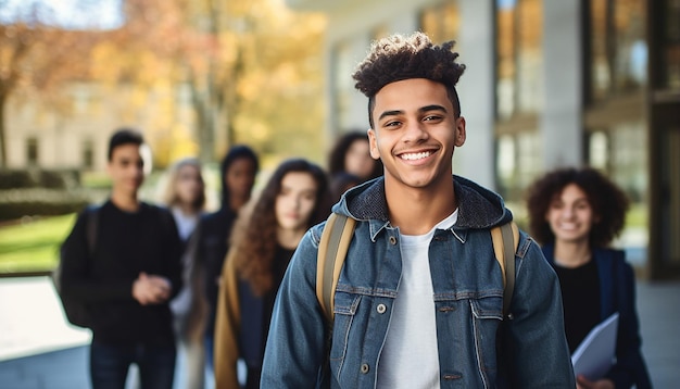 uno studente internazionale di 17 anni sorridente all'università in Germania