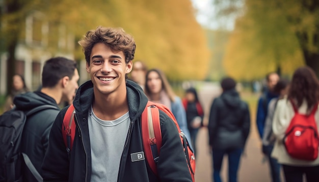 uno studente internazionale di 17 anni sorridente all'università in Germania