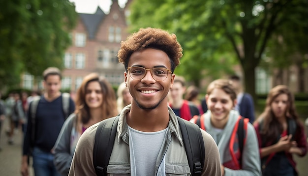 uno studente internazionale sorridente di 17 anni all'università in Germania