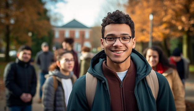 uno studente internazionale sorridente di 17 anni all'università in Germania