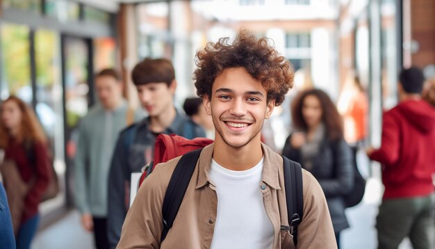 uno studente internazionale sorridente di 17 anni all'università in Germania