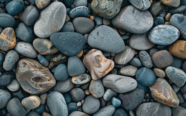 Uno studio sui ciottoli di spiaggia alterati dalle intemperie, le sfumature sussurrate che esplorano le sottili texture dei ciottoli