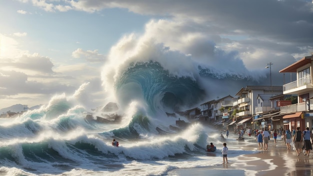 Uno tsunami ha colpito una città costiera