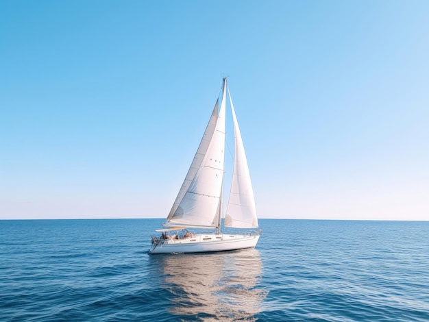 Uno yacht a vela bianco solitario in un mare blu calmo
