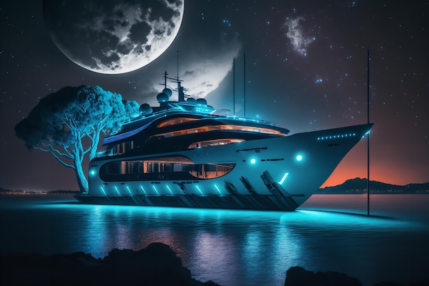 Uno yacht con la luna piena sullo sfondo