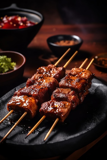 Uno Yakitori con sfondo sfocato