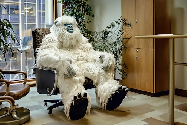 Uno yeti che partecipa a un colloquio di lavoro in un ufficio aziendale