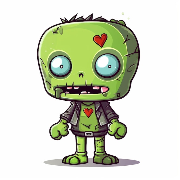 Uno zombie verde con un cuore sul petto.