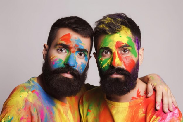 Uomini coppia lgbt persone colorate in studio generano Ai