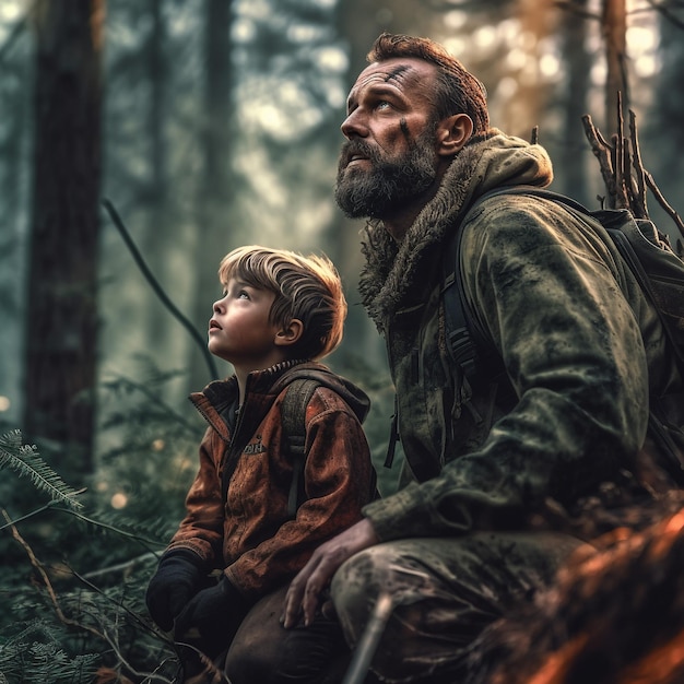 uomini della giungla con un bambino