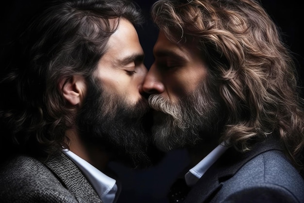 Uomini omosessuali con la barba che baciano il primo piano
