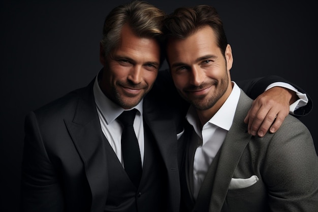 Uomini umani due bei ritratti d'affari cool vestito da lavoro moderni amici intelligenti persona caucasica giovane sfondo adulto maschio bianco uomo d'affari casual nero elegante barba elegante