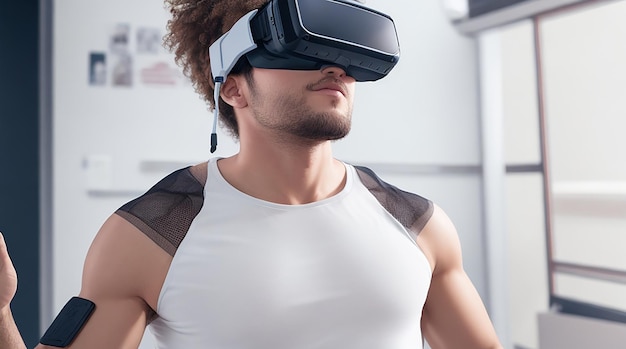 Uomo a tutto campo che sperimenta la realtà virtuale