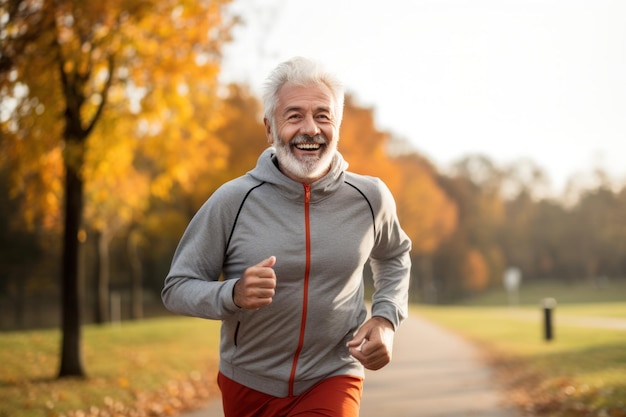 Uomo adulto che corre nel parco