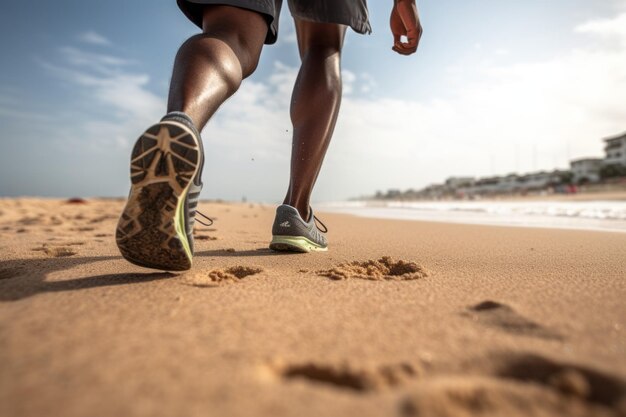 uomo afroamericano corridore spiaggia mare onde tropicali isola oceano natura jogger gambe sabbiose