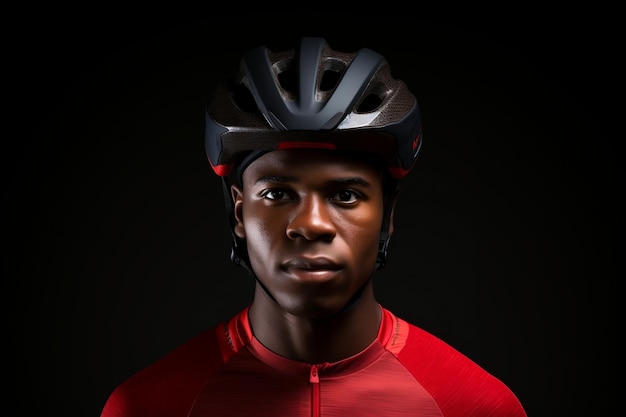 Uomo afroamericano in bicicletta con casco Ai generativo