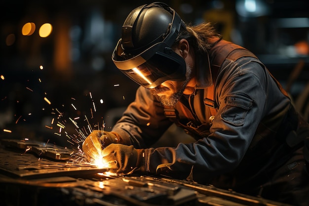 uomo al lavoro di saldatura