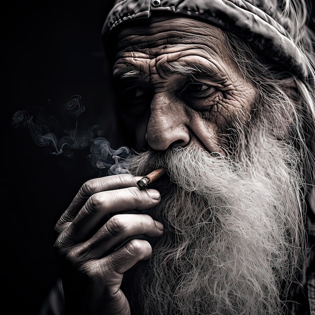 Uomo anziano che fuma una sigaretta