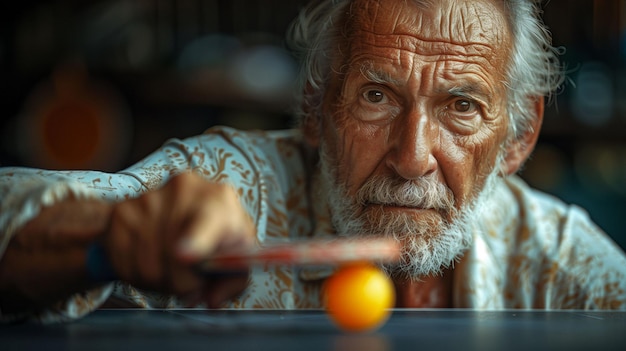 Uomo anziano che gioca a tennis con un'AI generativa arancione