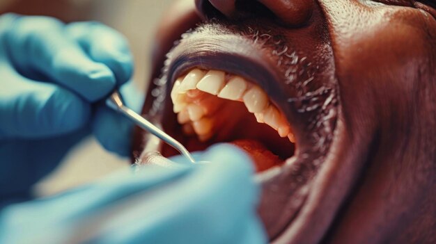 Uomo anziano che riceve un trattamento dentale con lo spazzolino da denti in bocca