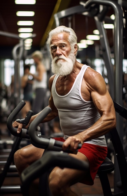 uomo anziano che si allena in palestra