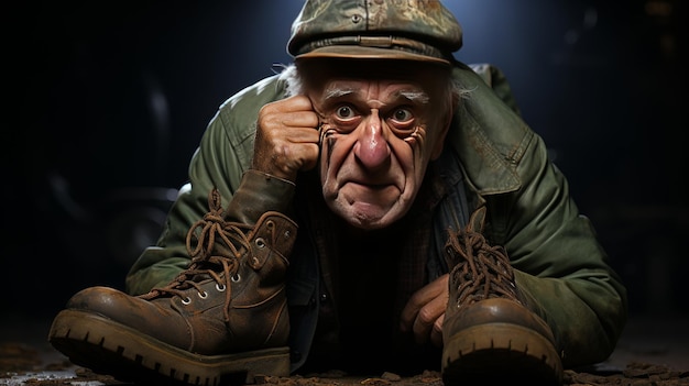 Uomo anziano con cappello e stivali