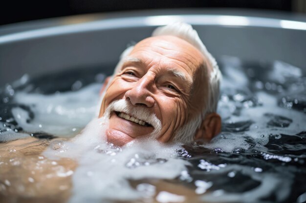 Uomo anziano in bagno che si prende cura della salute