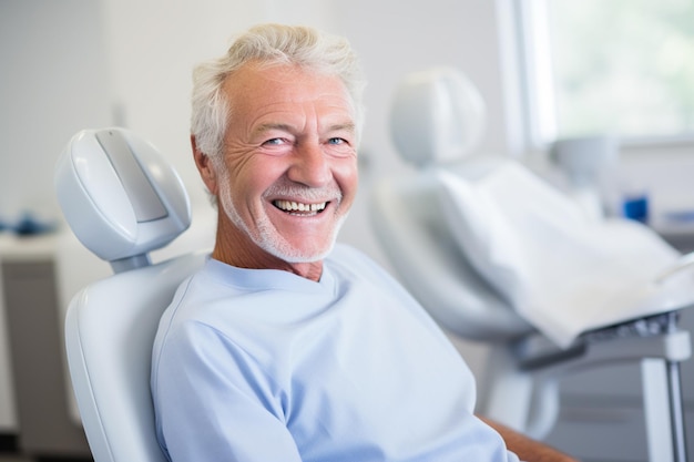 uomo anziano in visita al dentista sullo sfondo in stile bokeh