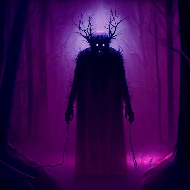 uomo arafed in una foresta buia con una testa luminosa generativo ai