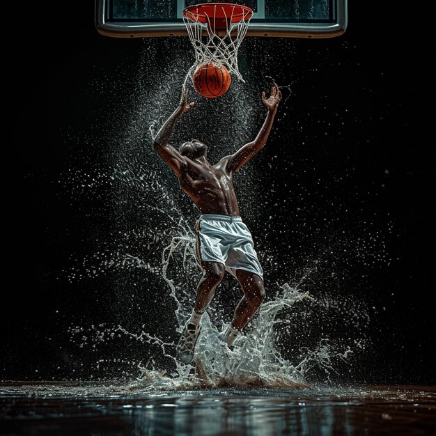 uomo arrafed saltando in aria per tuffare un generativo di basket ai