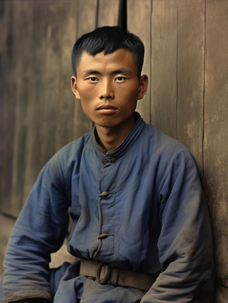 Uomo asiatico dei primi anni del 1900 colorato vecchia foto