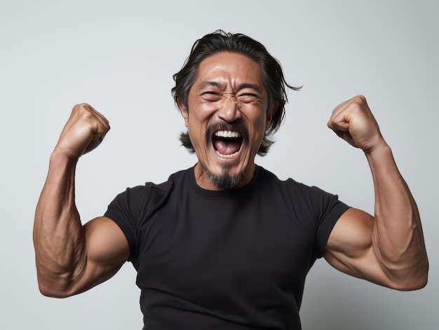 uomo asiatico di 50 anni posa dinamica emotiva