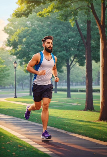 Uomo barbuto che fa jogging da solo