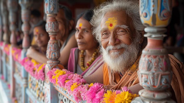 Uomo barbuto che indossa una ghirlanda di fiori