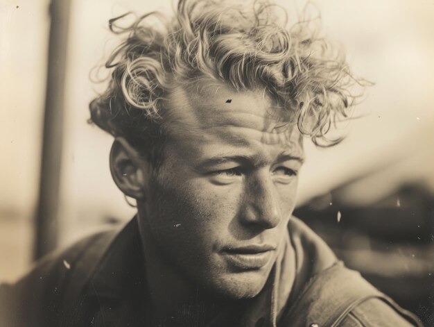 Uomo bianco adulto fotorealistico con illustrazione vintage di capelli ricci biondi