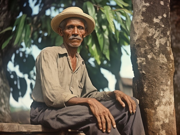 Uomo brasiliano dei primi del '900 colorato su vecchia foto