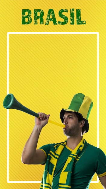 Uomo brasiliano del giocatore che celebra su una priorità bassa gialla