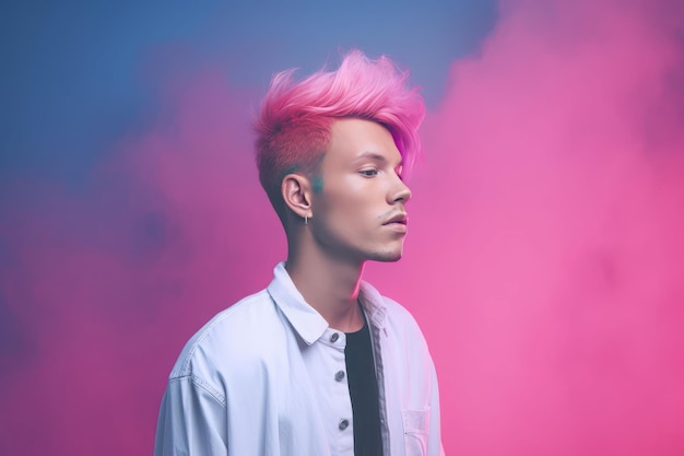Uomo capelli rosa Persona modello casual Genera Ai