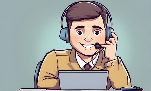 uomo carino call center cartone animato illustrazione artistica